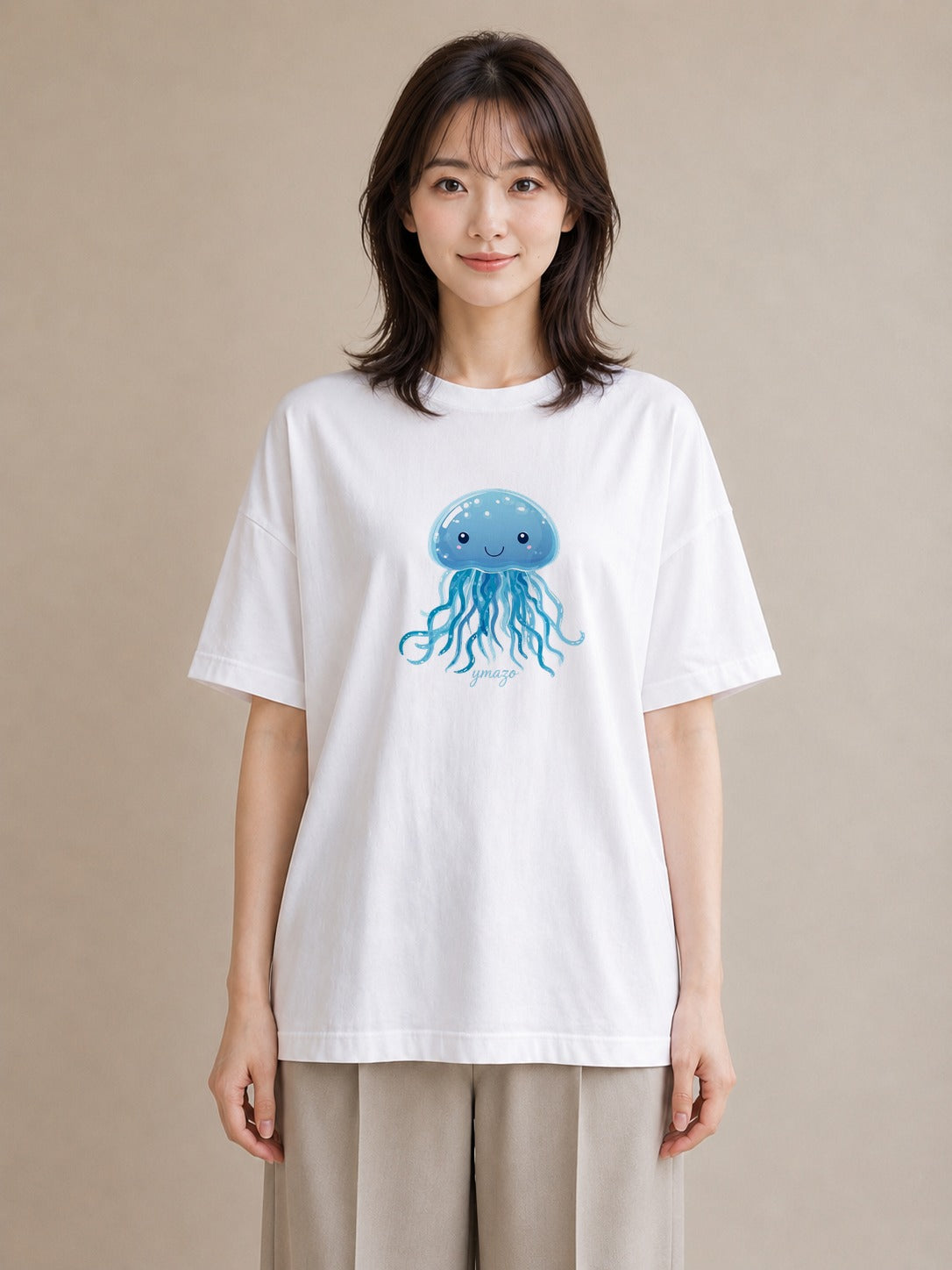 プリントTシャツ レディース くらげ クラゲ 海の生き物 海 イラスト ゆるコーデ 公園 ママ 白T