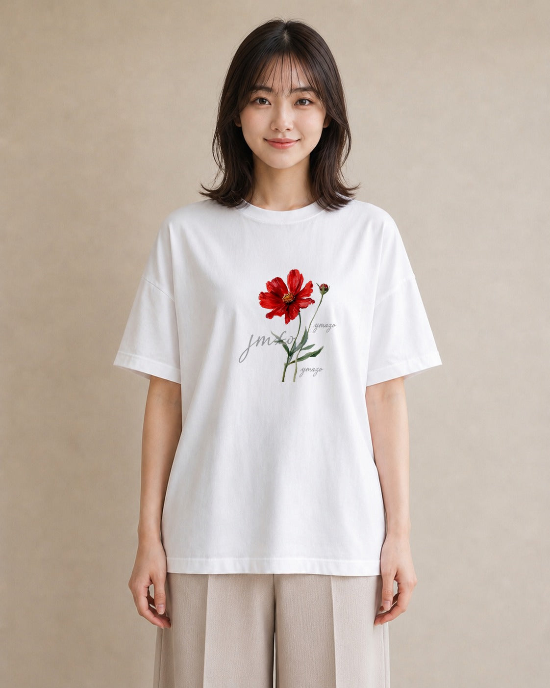グラフィックTシャツ レディース コスモス 秋桜 花 花柄 イラスト 線画 母娘コーデ 自分用 白T