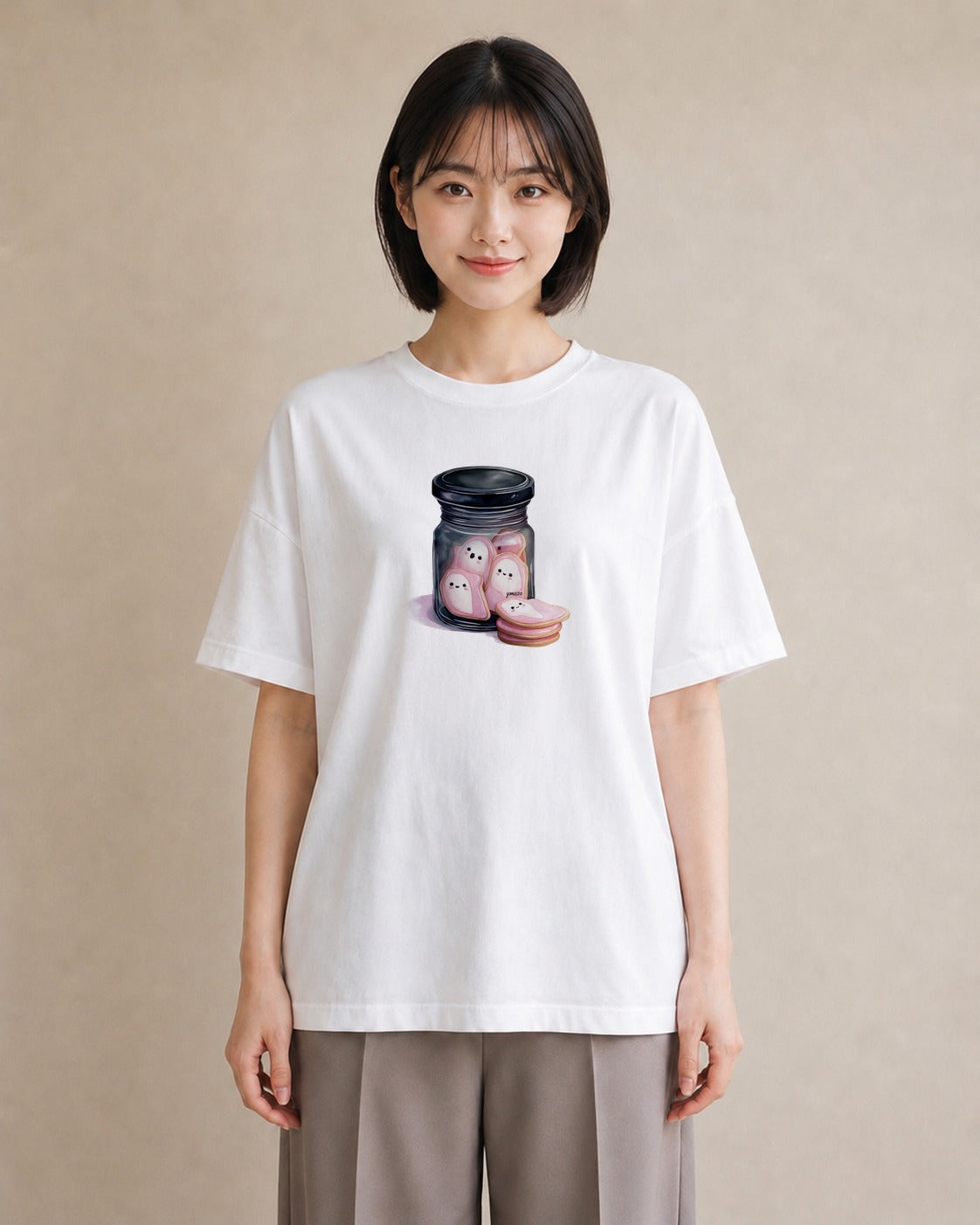 Tシャツ レディース マカロン 食べ物 フード イラスト ミニマル デイリーウェア 休日 白T