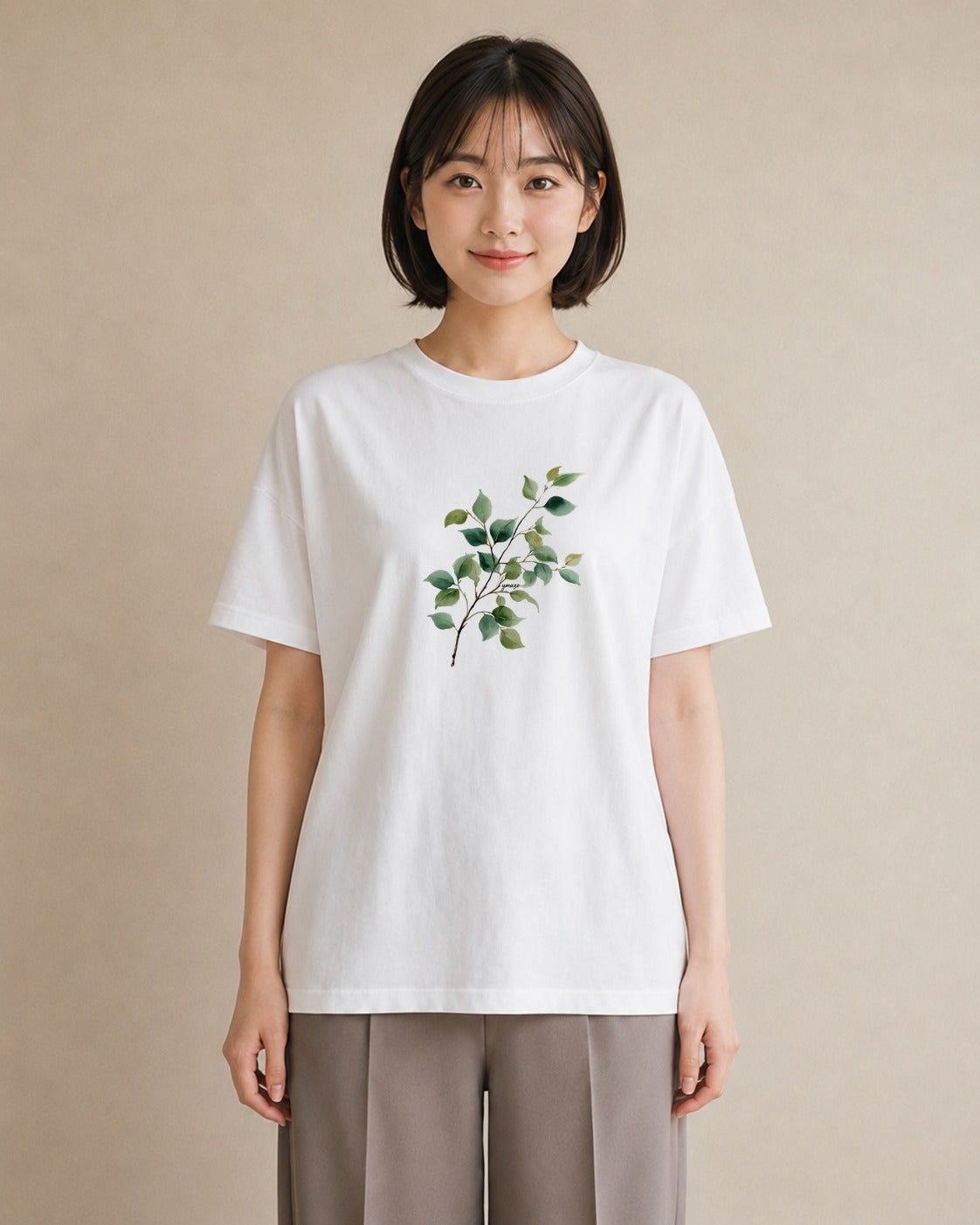半袖Tシャツ レディース 新緑 植物 ボタニカル イラスト 休日コーデ 通学 誕生日プレゼント 白T