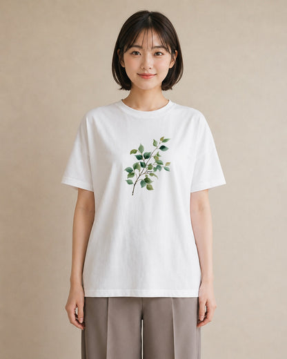 半袖Tシャツ レディース 新緑 植物 ボタニカル イラスト 休日コーデ 通学 誕生日プレゼント 白T