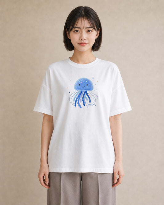 Tシャツ レディース くらげ クラゲ 海の生き物 海 イラスト 抜け感 デイリーウェア 休日 白T