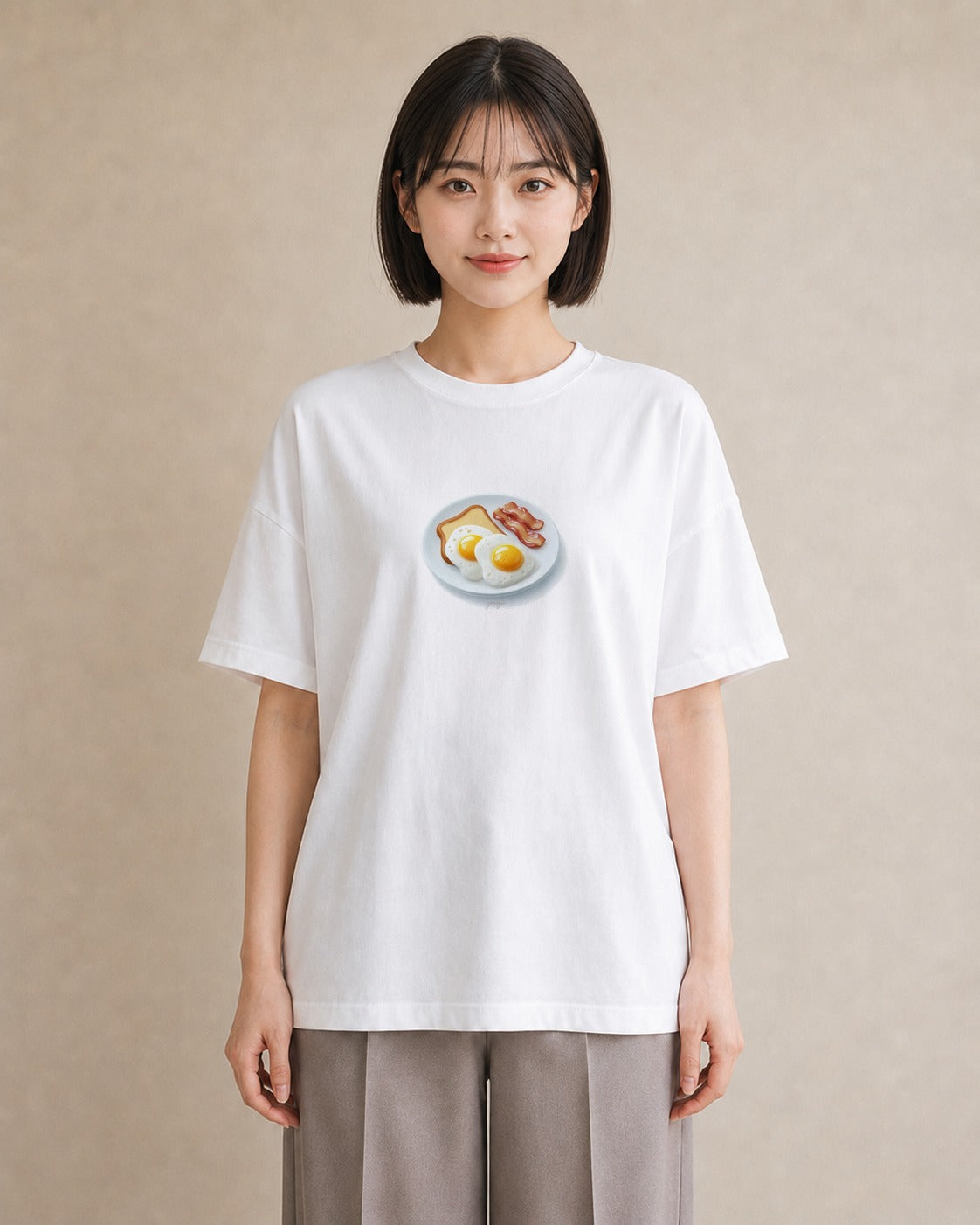 プリントTシャツ レディース たまご 食べ物 フード イラスト 線画 旅行用 海 白T