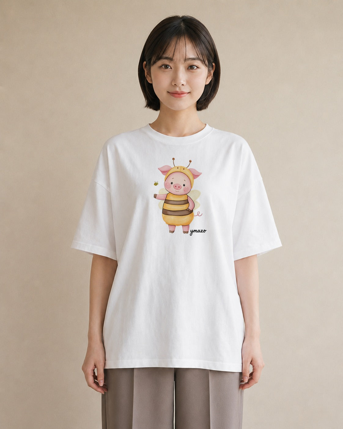 グラフィックTシャツ レディース ハニー 食べ物 フード イラスト 抜け感 旅行 母娘コーデ 白T