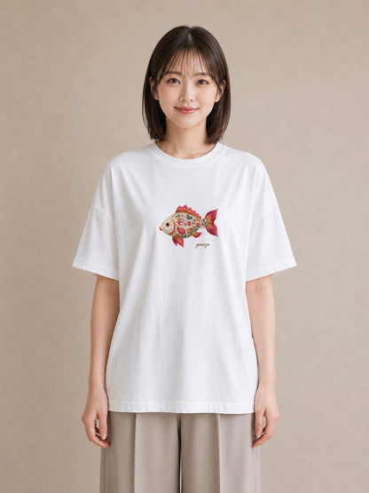 デザインTシャツ レディース 熱帯魚 海の生き物 海 イラスト こなれ感 在宅 公園 白T