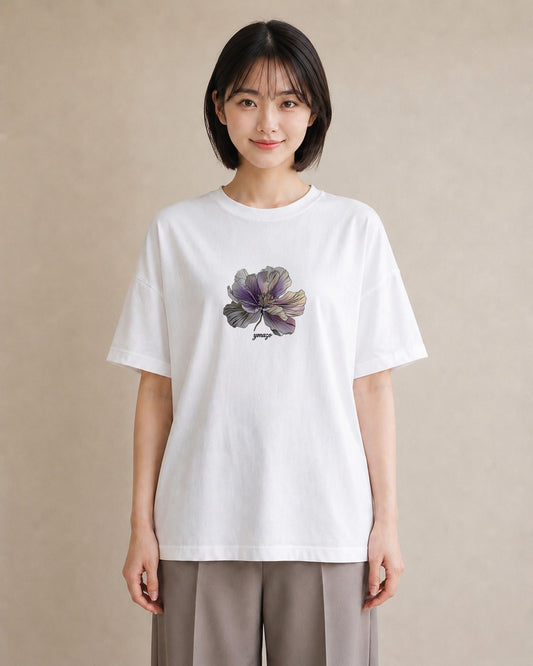 グラフィックTシャツ レディース あさがお 朝顔 花 花柄 イラスト きれいめカジュアル カフェ服 クリスマス 白T