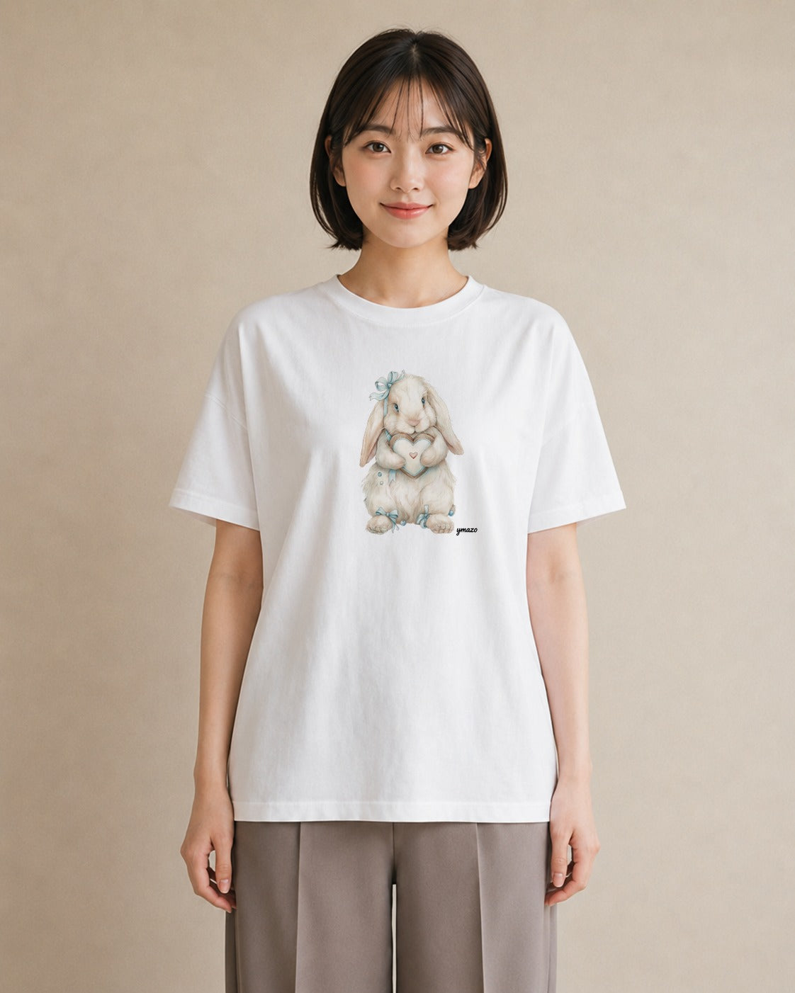 Tシャツ レディース ロップイヤー ペット 動物 イラスト ミニマル 春服 ミセス 白T