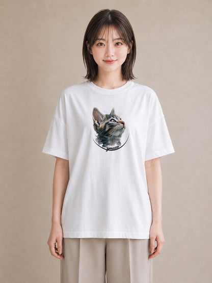 半袖Tシャツ レディース ソマリ 猫 ねこ イラスト アート風 お揃い 親子 白T