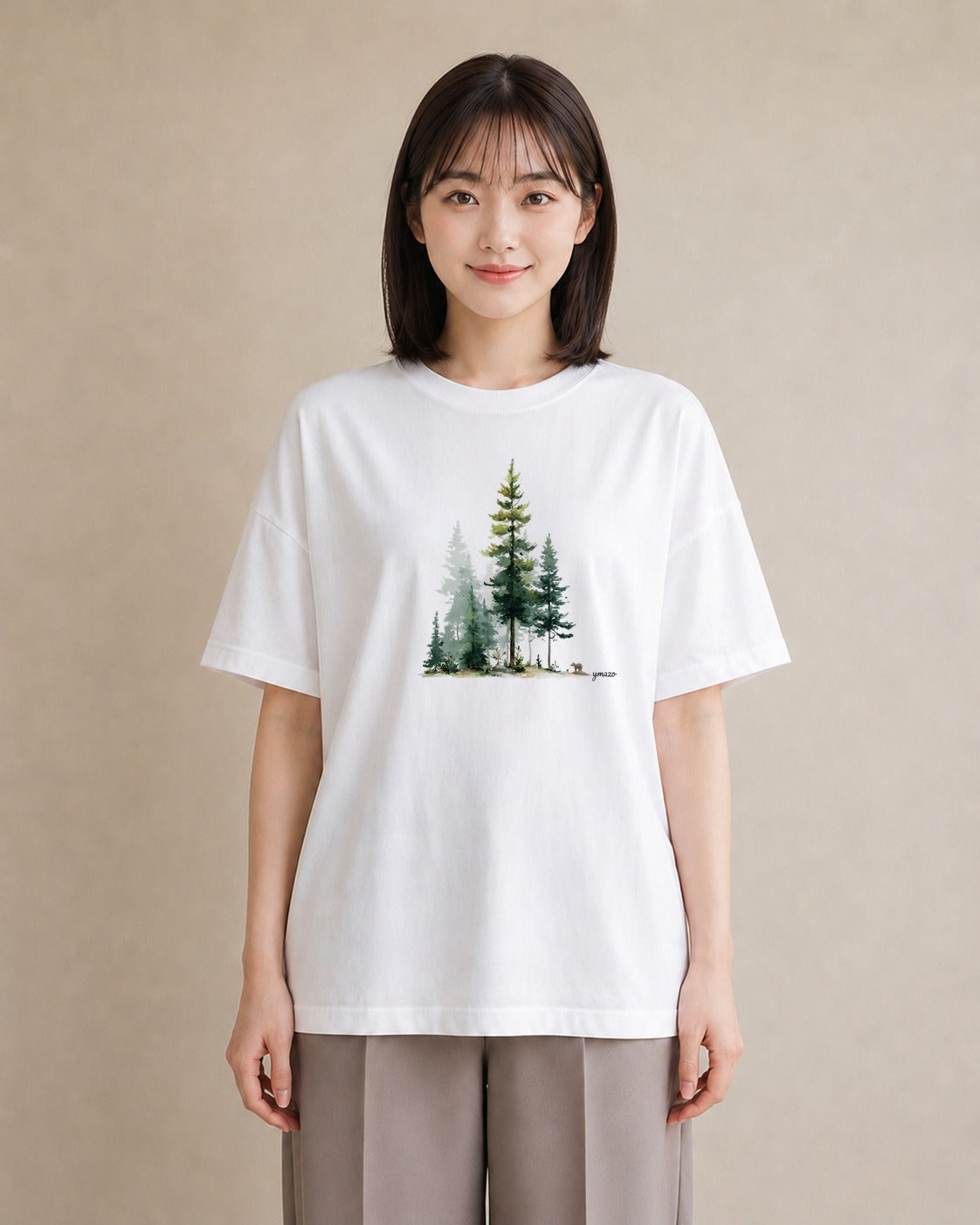 Tシャツ レディース 森 植物 ボタニカル イラスト 韓国風 友達ギフト 部屋着 白T