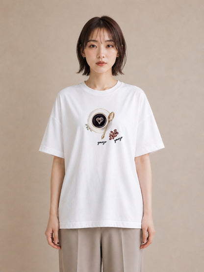 グラフィックTシャツ レディース カフェオレ 食べ物 フード イラスト こなれ感 友達ギフト 部屋着 白T