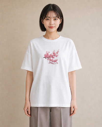 デザインTシャツ レディース 梅 花 花柄 イラスト 休日コーデ ホワイトデー 春服 白T