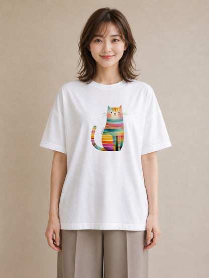 半袖Tシャツ レディース アメリカンショートヘア 猫 ねこ イラスト 旅行コーデ 部屋着 女性向けギフト 白T