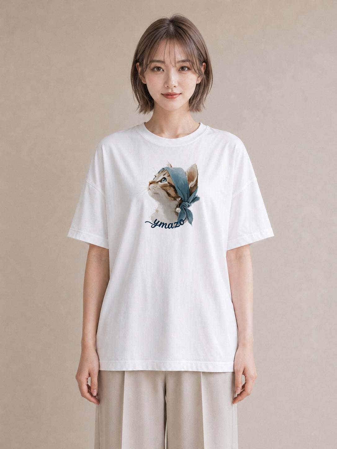 グラフィックTシャツ レディース アメリカンショートヘア 猫 ねこ イラスト 可愛い 旅行用 海 白T