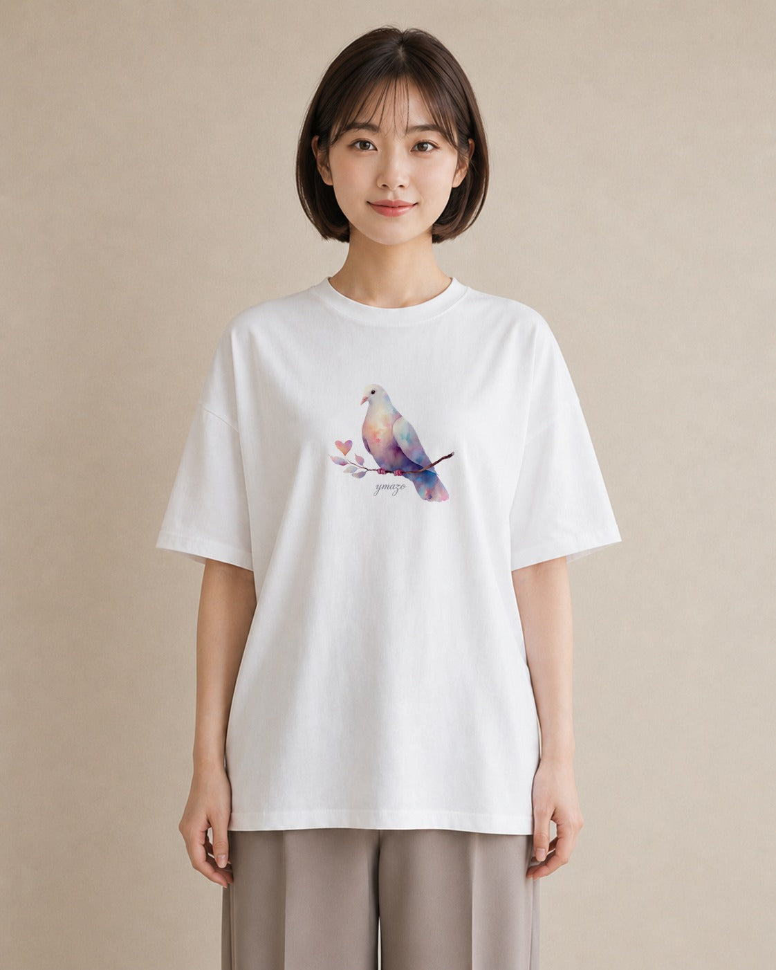 プリントTシャツ レディース ボタンインコ ペット 動物 イラスト こなれ感 ホワイトデー 春服 白T