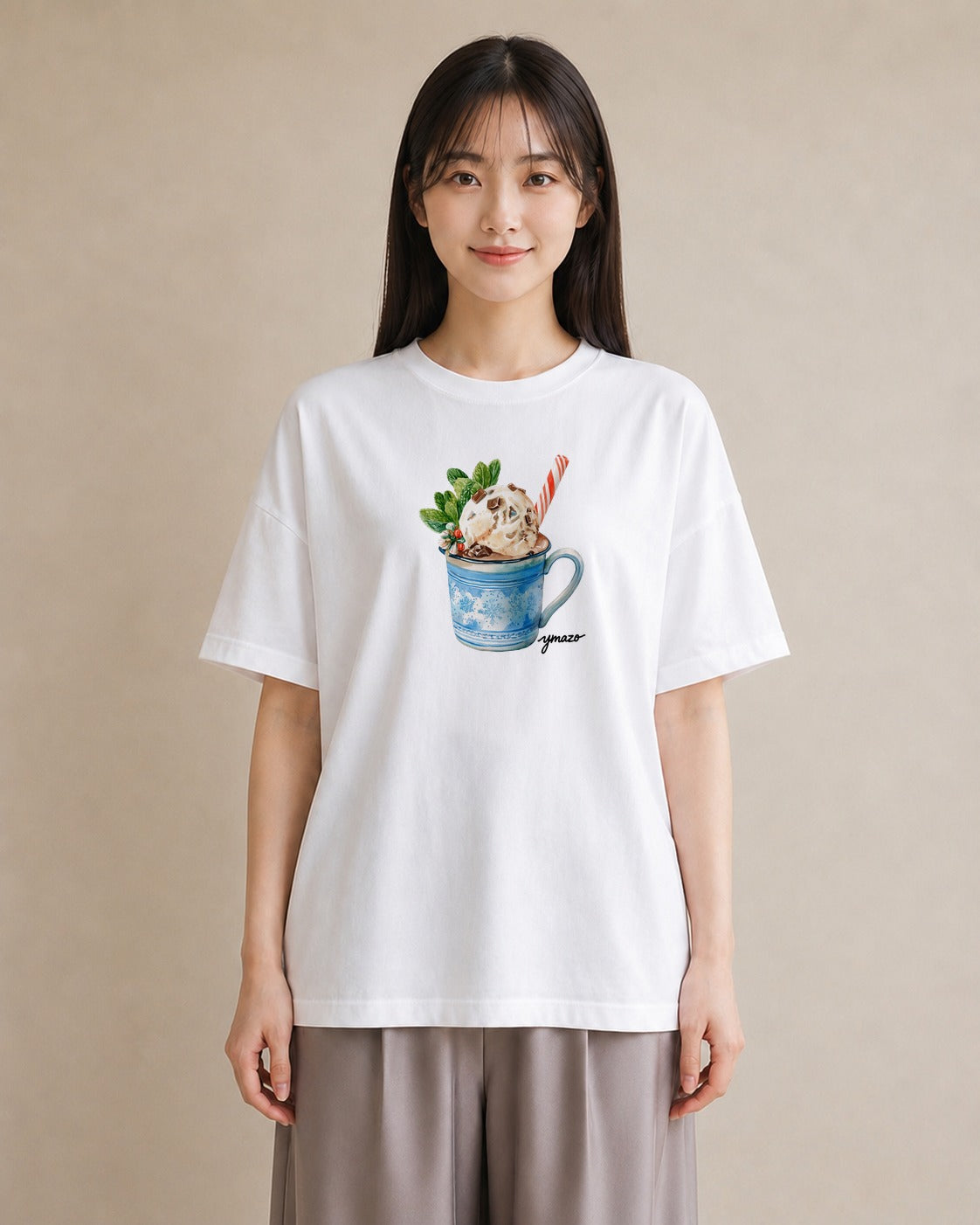 グラフィックTシャツ レディース パフェ 食べ物 フード イラスト フェミニン デイリーウェア 休日 白T