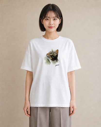 グラフィックTシャツ レディース サバトラ 猫 ねこ イラスト 北欧風 女子会 お揃い 白T