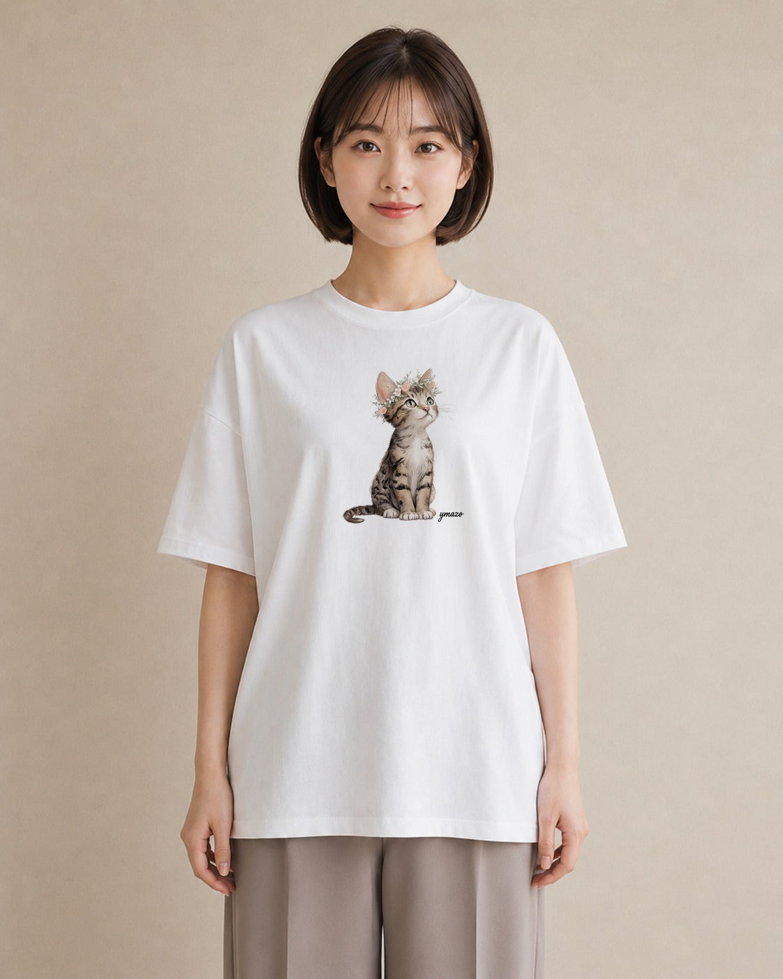 グラフィックTシャツ レディース サビ猫 猫 ねこ イラスト 在宅 公園 白T