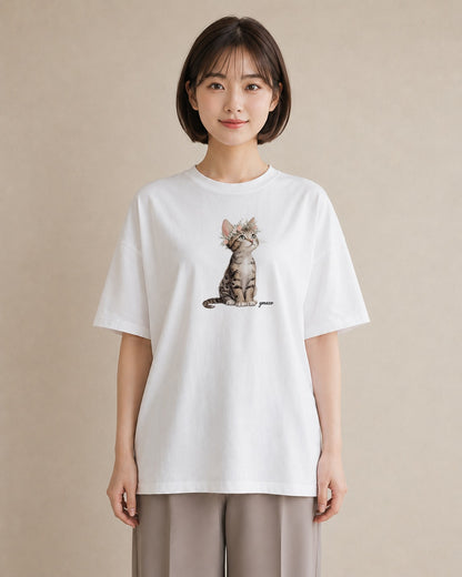 グラフィックTシャツ レディース サビ猫 猫 ねこ イラスト 在宅 公園 白T