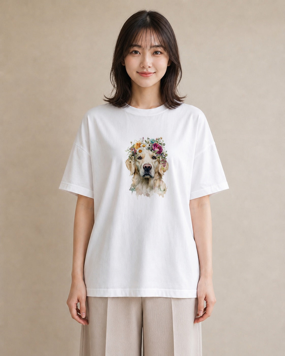 半袖Tシャツ レディース ゴールデンレトリバー ゴールデン 犬 いぬ イラスト シック 帰省 ラフ 白T