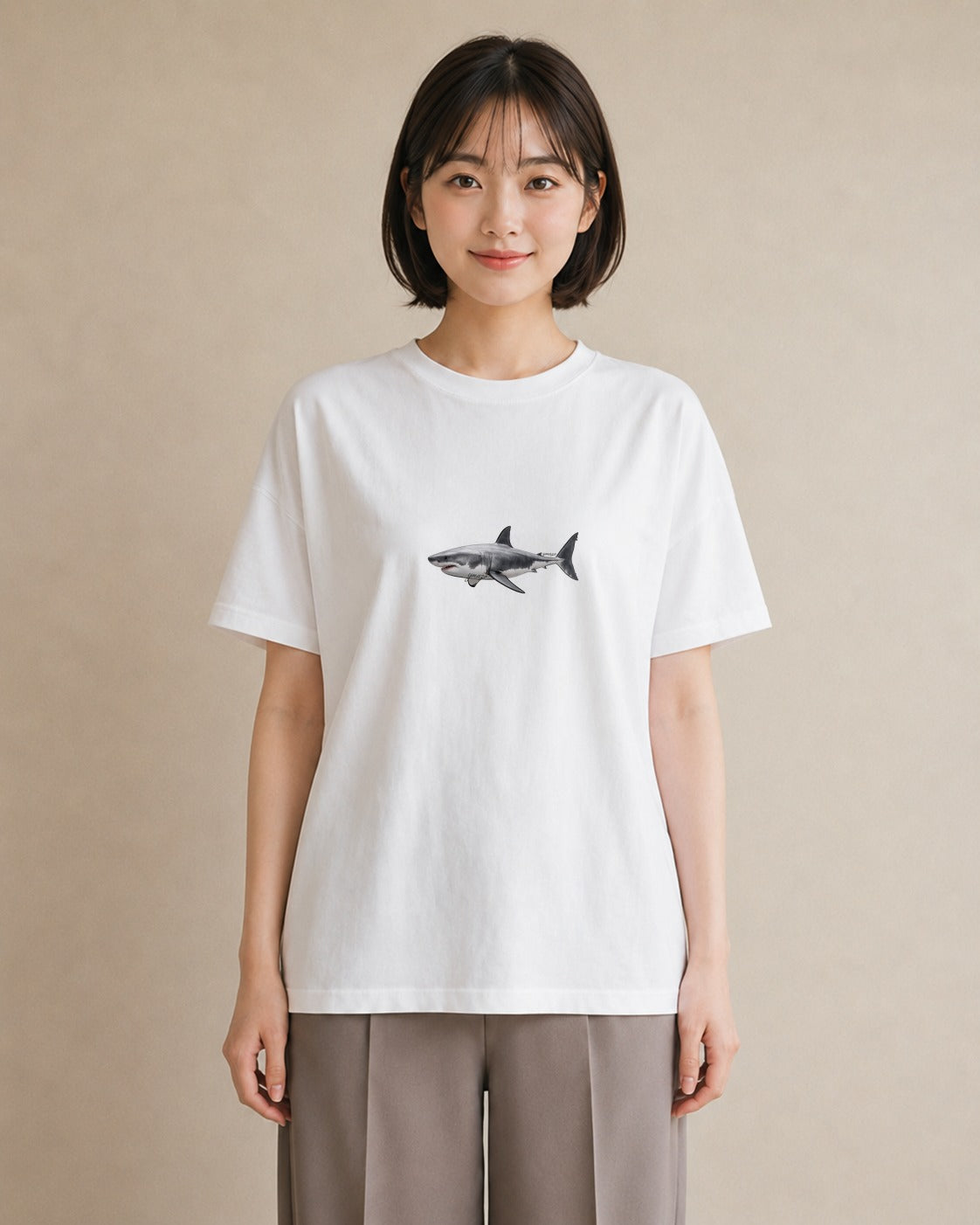 Tシャツ レディース サメ 海の生き物 海 イラスト 母娘コーデ 自分用 白T