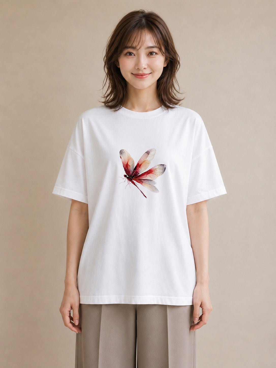 デザインTシャツ レディース ホタル 昆虫 虫 イラスト 休日コーデ 買い物 夏コーデ 白T