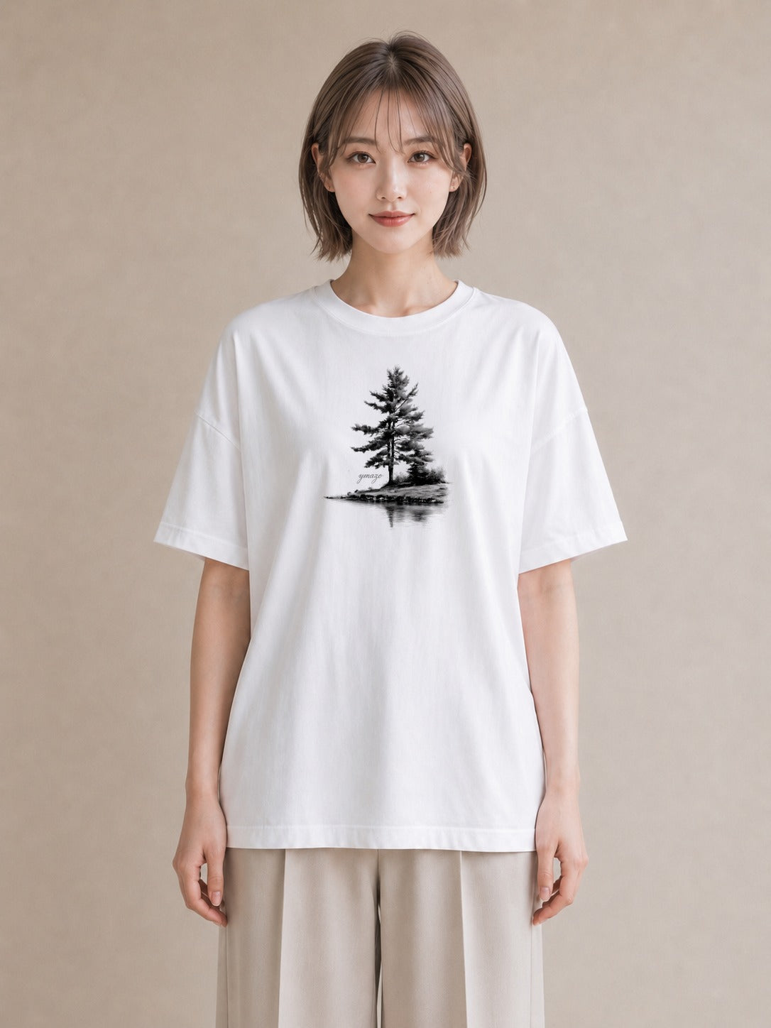 半袖Tシャツ レディース 桟橋 水辺 波止場 ナチュラル アンティーク イラスト ガーリー 散歩 お出かけ 白T