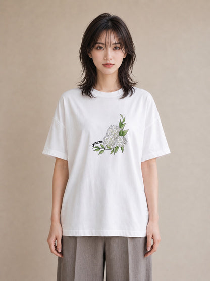 グラフィックTシャツ レディース ポスト 野の花 レトロ ナチュラル アンティーク イラスト 抜け感 女性 旅行用 白T