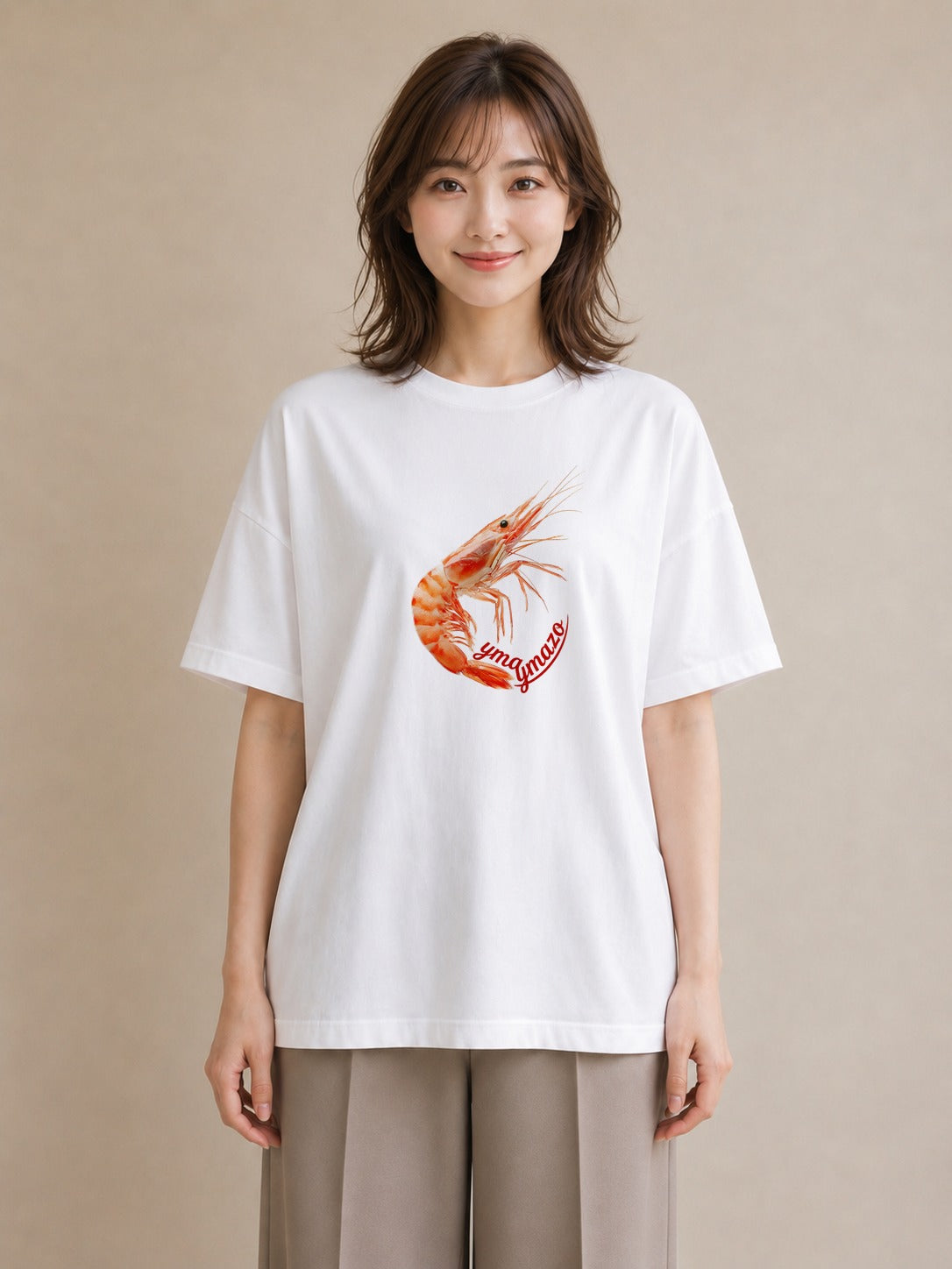 Tシャツ レディース エビ 海の生き物 海 イラスト アート風 お揃い 親子 白T