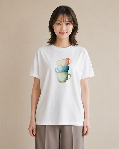 半袖Tシャツ レディース カフェオレ 食べ物 フード イラスト 上品 通勤 在宅 白T