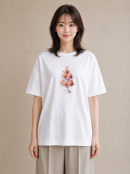 半袖Tシャツ レディース マフィン 食べ物 フード イラスト ニュアンス 公園 ママ 白T
