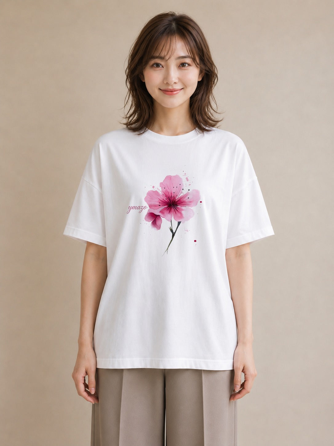 グラフィックTシャツ レディース 梅 花 花柄 イラスト 旅行コーデ 旅行用 海 白T