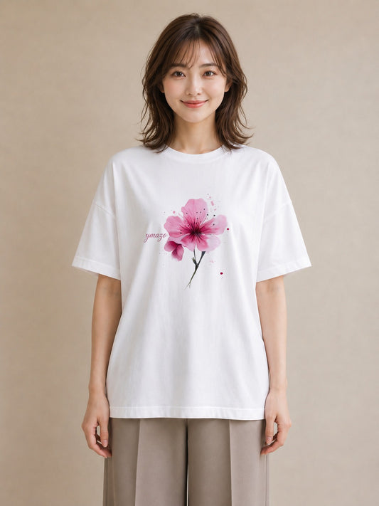 グラフィックTシャツ レディース 梅 花 花柄 イラスト 旅行コーデ 旅行用 海 白T