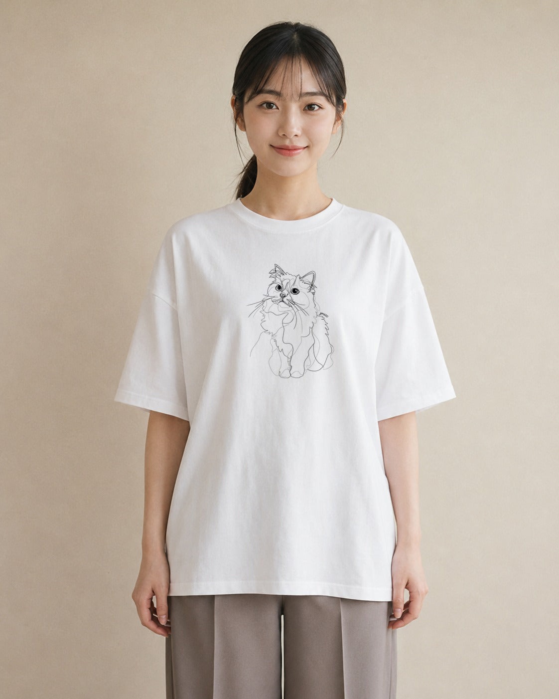 半袖Tシャツ レディース 猫 ねこ ネコ イラスト ポップ 買い物 夏コーデ 白T