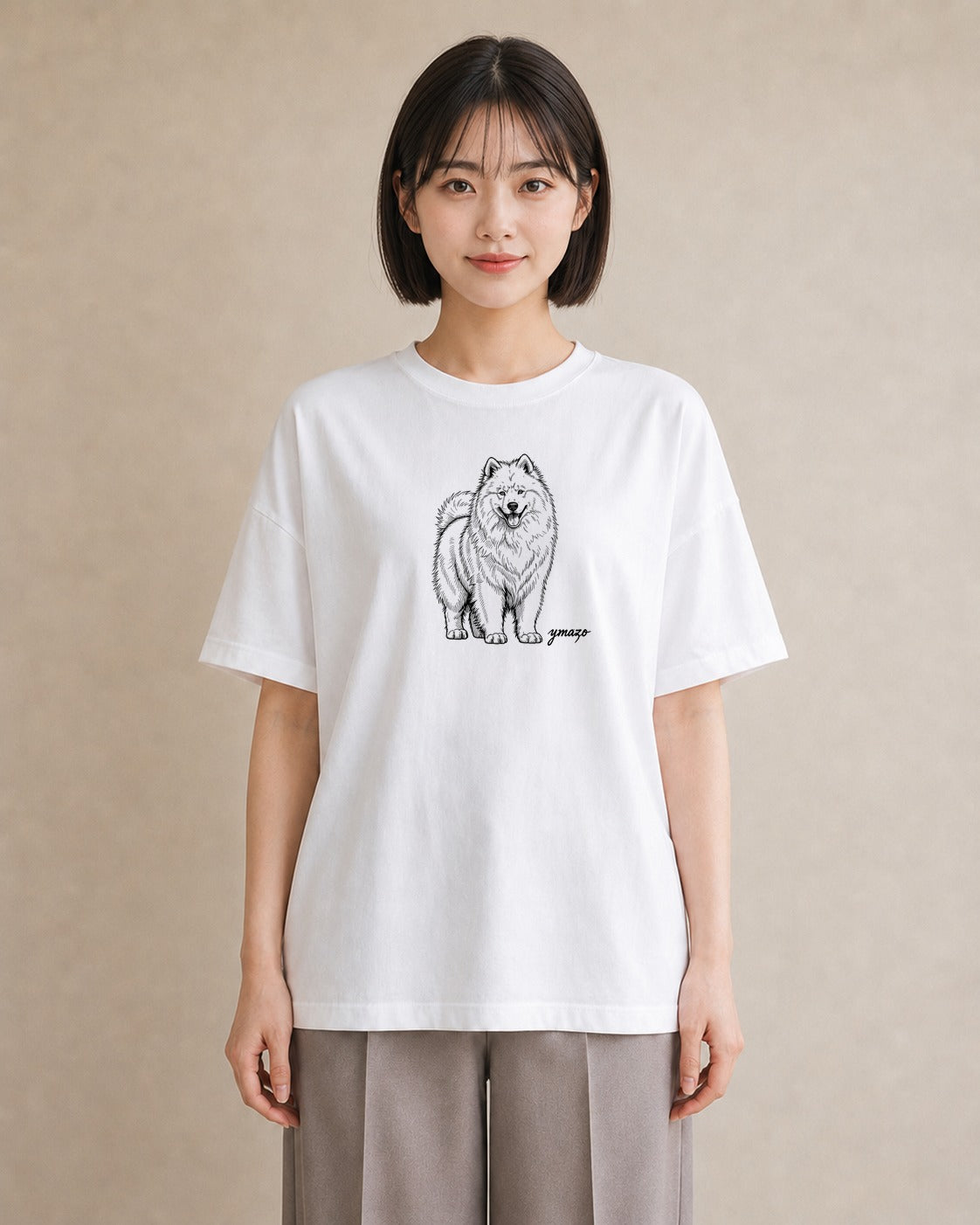 デザインTシャツ レディース サモエド 犬 いぬ イラスト きれいめカジュアル 夏コーデ 通学 白T