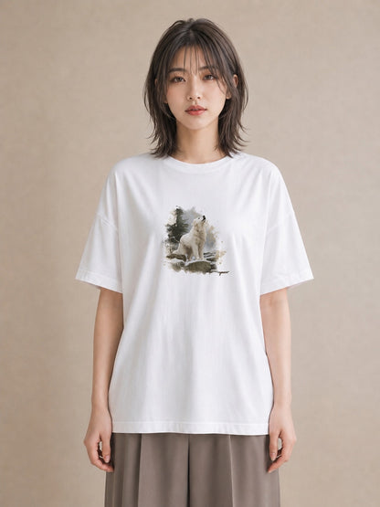 デザインTシャツ レディース 黒柴 犬 いぬ イラスト 北欧風 ラフ レイヤード 白T