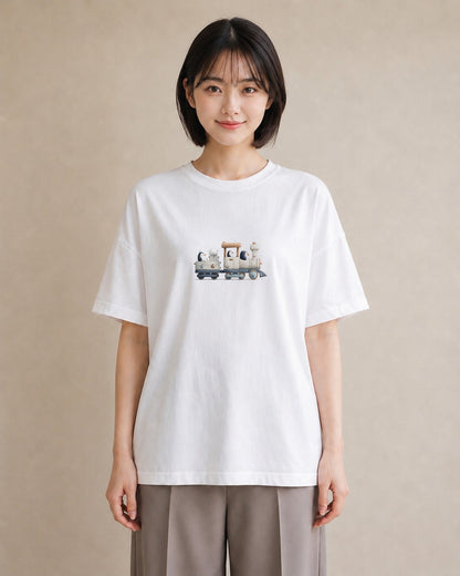 グラフィックTシャツ レディース 駅のホーム ローカル線 駅 ナチュラル アンティーク イラスト 可愛い レイヤード 友達ギフト 白T