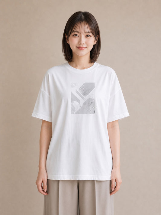 デザインTシャツ レディース 幾何学 ミニマル ジオメトリック イラスト ラフカジュアル 週末コーデ 敬老の日 白T