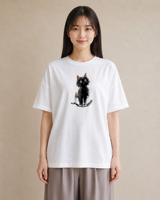 Tシャツ レディース ハチワレ 白黒猫 猫 ねこ イラスト きれいめカジュアル 帰省 ラフ 白T
