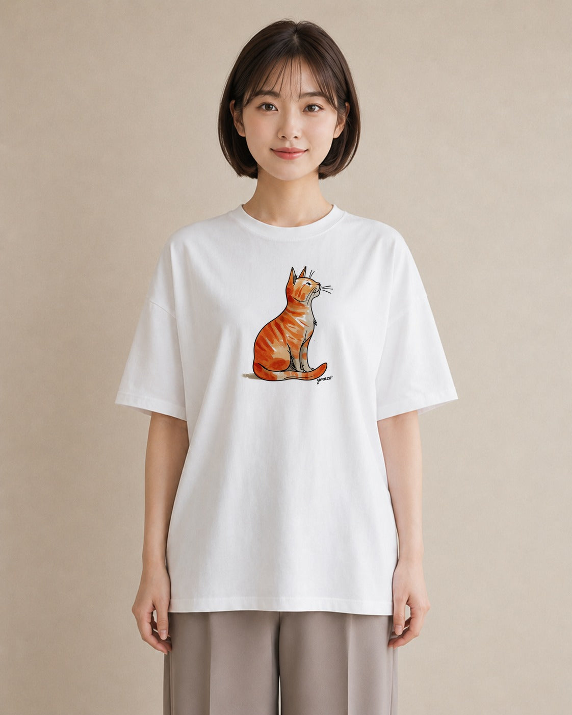 グラフィックTシャツ レディース 猫好き 猫 ねこ イラスト 韓国風 休日 ペアコーデ 白T