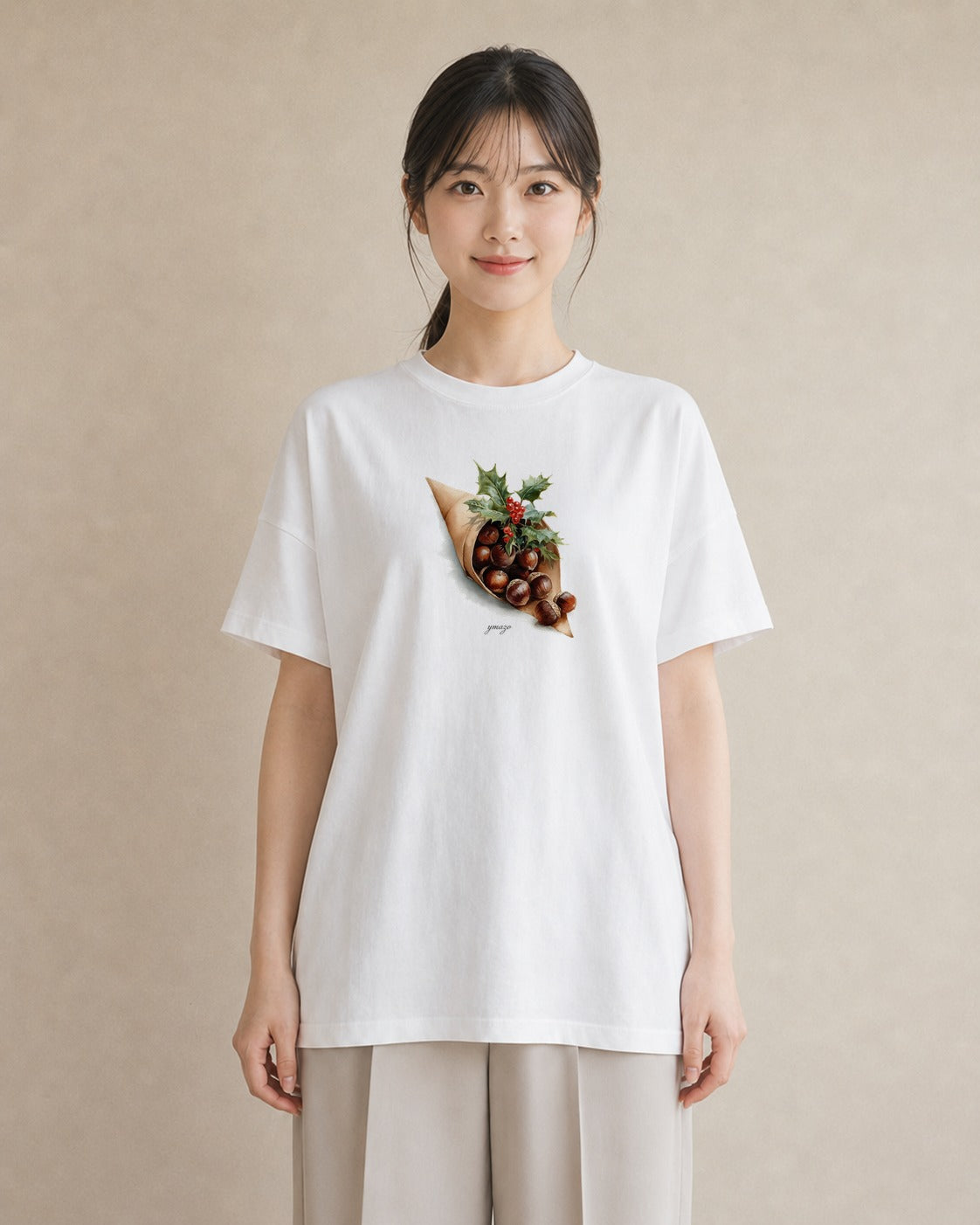 半袖Tシャツ レディース 実り 植物 ボタニカル イラスト ミニマル 通勤 在宅 白T