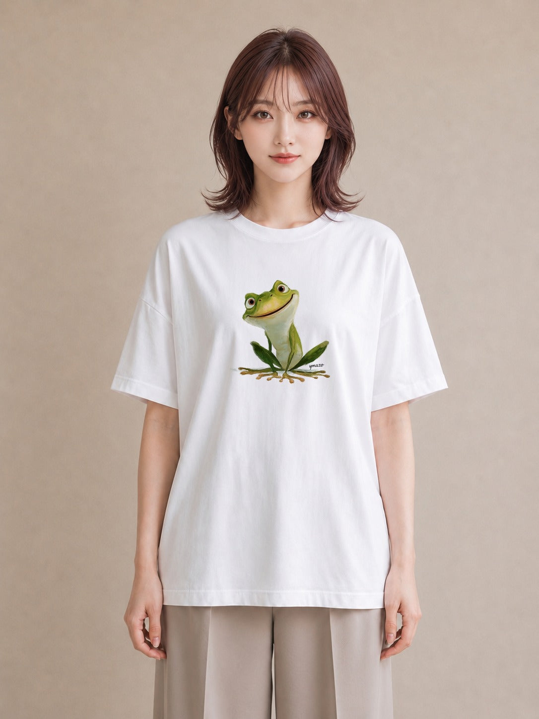 Tシャツ レディース アマガエル ペット 動物 イラスト きれいめカジュアル 部屋着 女性向けギフト 白T
