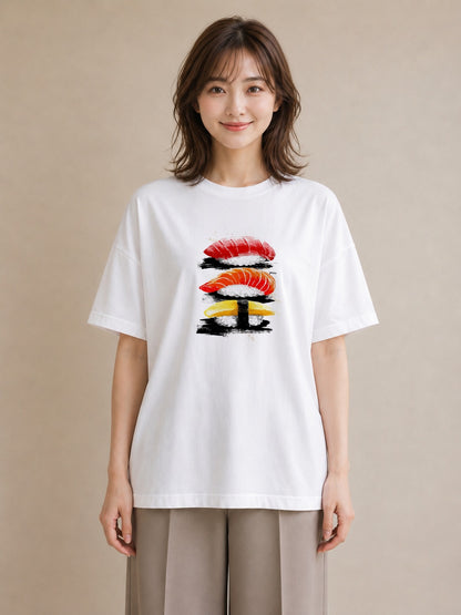 Tシャツ レディース お寿司 食べ物 フード イラスト ラフカジュアル 海 カフェ巡り 白T