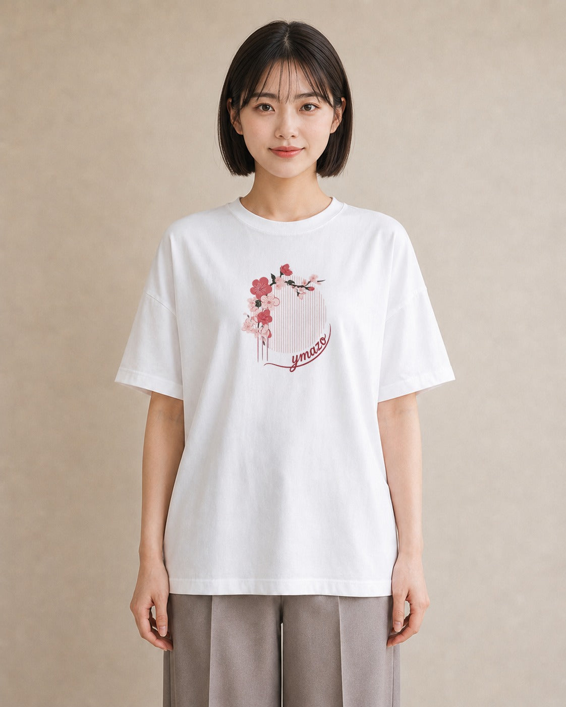 半袖Tシャツ レディース 扇子 そよ風 ナチュラル アンティーク イラスト シック 在宅 公園 白T
