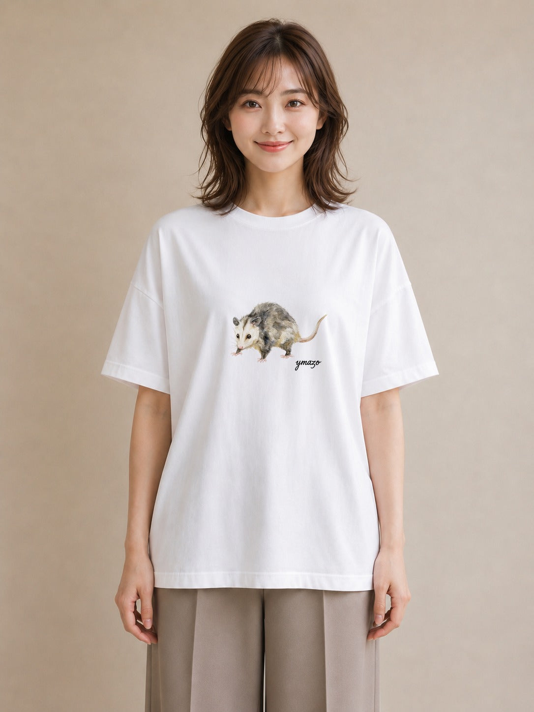 半袖Tシャツ レディース キンクマハムスター ペット 動物 イラスト ゆるコーデ カフェ巡り 女子会 白T
