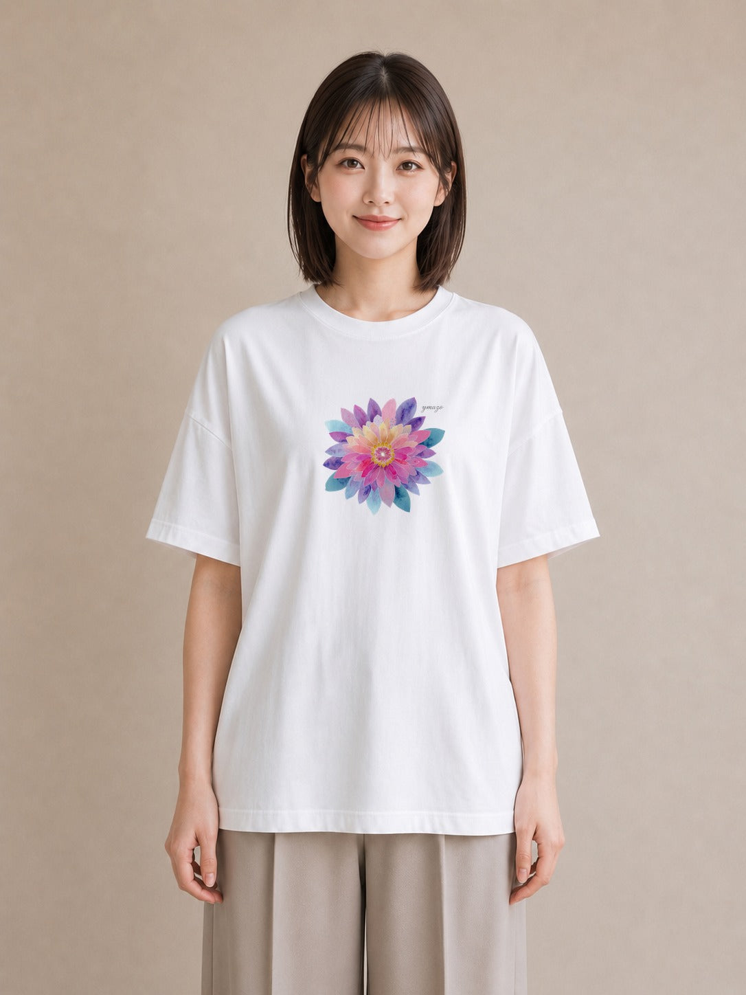 半袖Tシャツ レディース たんぽぽ 花 花柄 イラスト ラフ 春コーデ 姉妹 白T