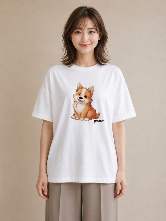 Tシャツ レディース ウェルシュコーギー コーギー 犬 いぬ イラスト シンプル デイリーウェア 休日 白T