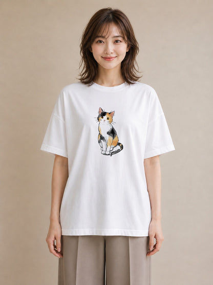 プリントTシャツ レディース シャム 猫 ねこ イラスト ラフ 春コーデ 姉妹 白T