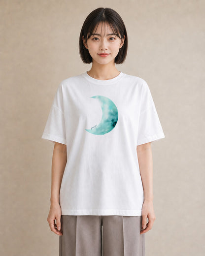 デザインTシャツ レディース 満月 星空 宇宙 イラスト ガーリー カフェ巡り 女子会 白T