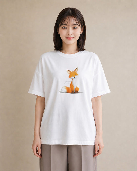 デザインTシャツ レディース きつね 動物 アニマル イラスト ミニマル ミセス 春コーデ 白T