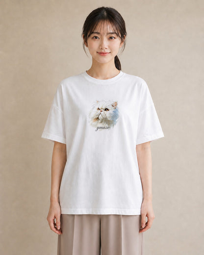 デザインTシャツ レディース メインクーン 猫 ねこ イラスト 普段使い 旅行 母娘コーデ 白T
